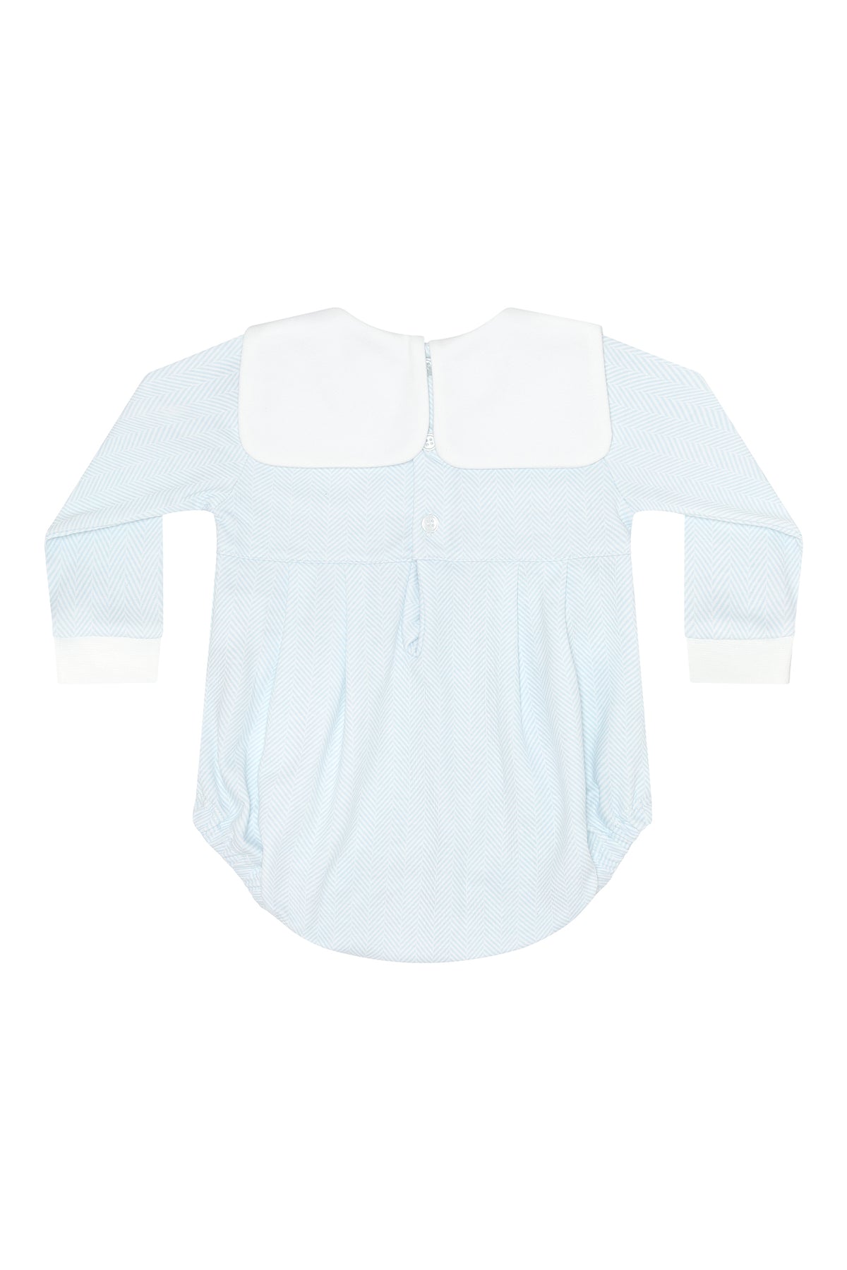Light blue shirt with white collar on a white background