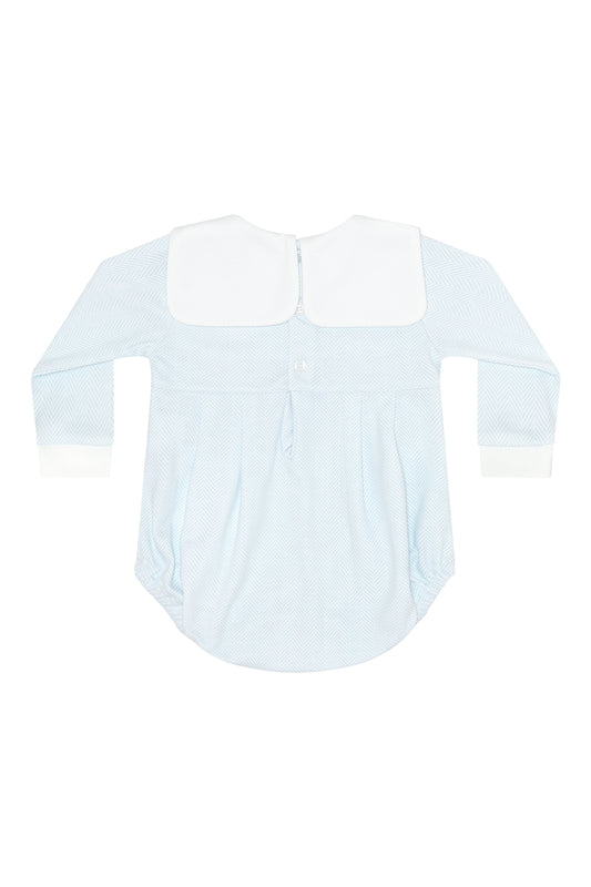 Light blue shirt with white collar on a white background