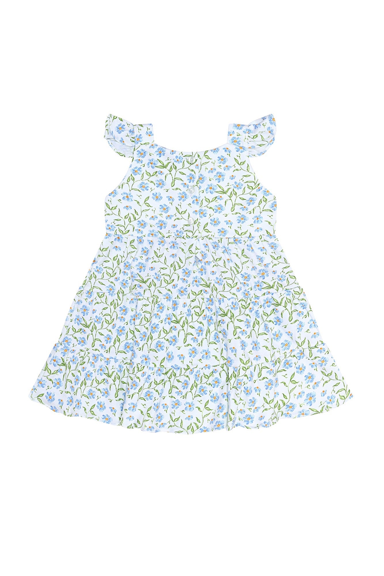 Blue Vines Print Sleeveless Ruffle Dress
