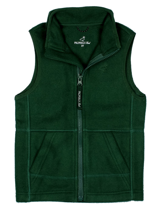 Green vest with a brand logo on a white background