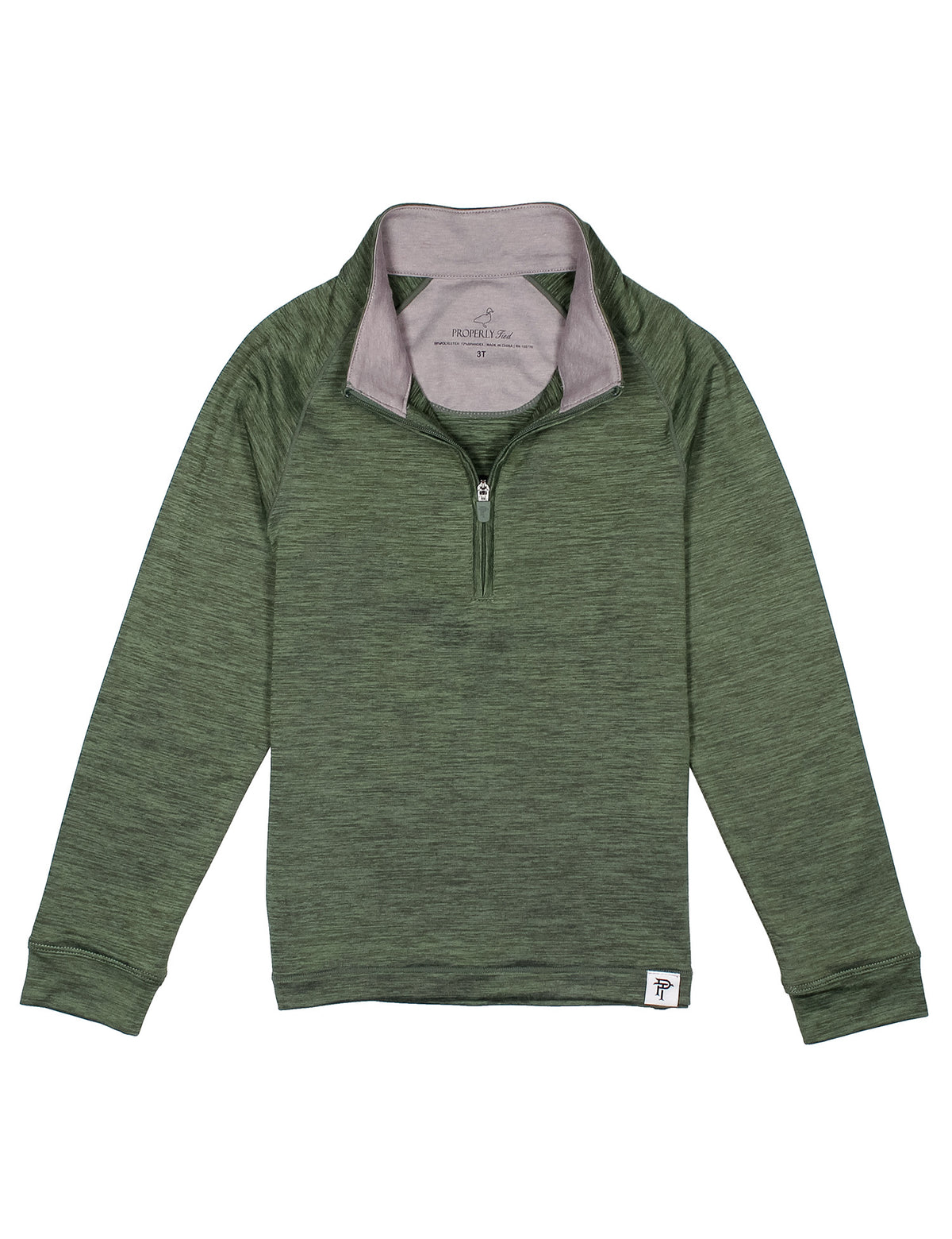 Green pullover with gray collar on a white background