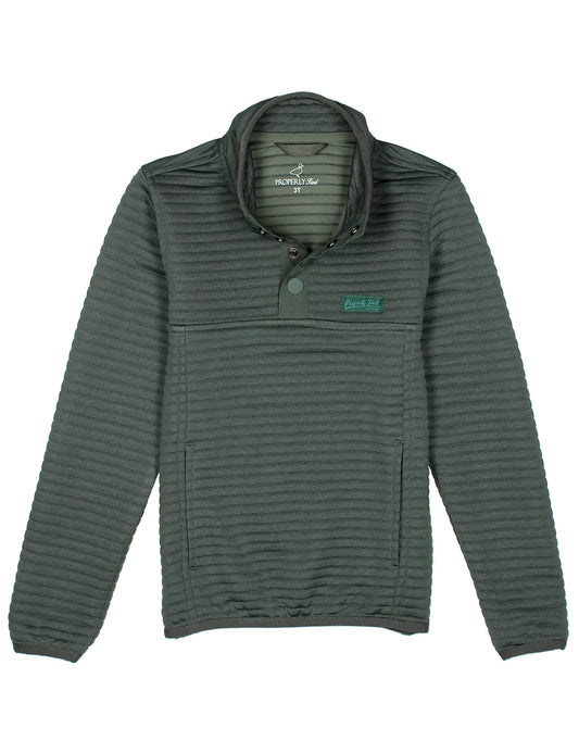 Green hooded pullover with a brand logo on a white background
