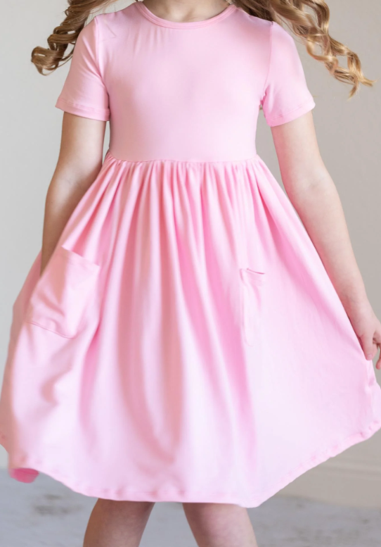 Bubblegum Pink Short Sleeve Pocket Twirl Dress