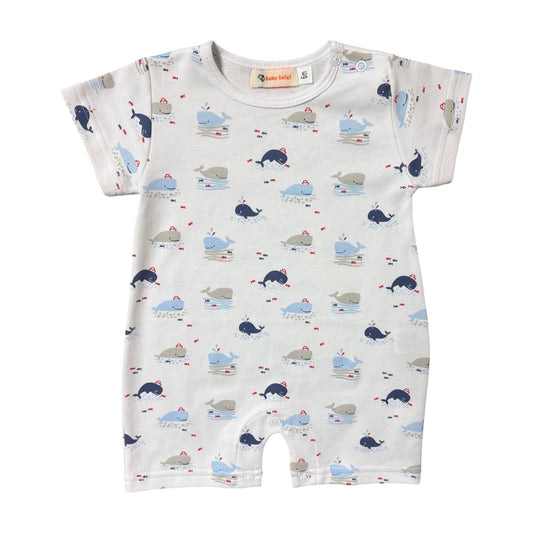 Boy's Short Sleeve Whale Print Romper