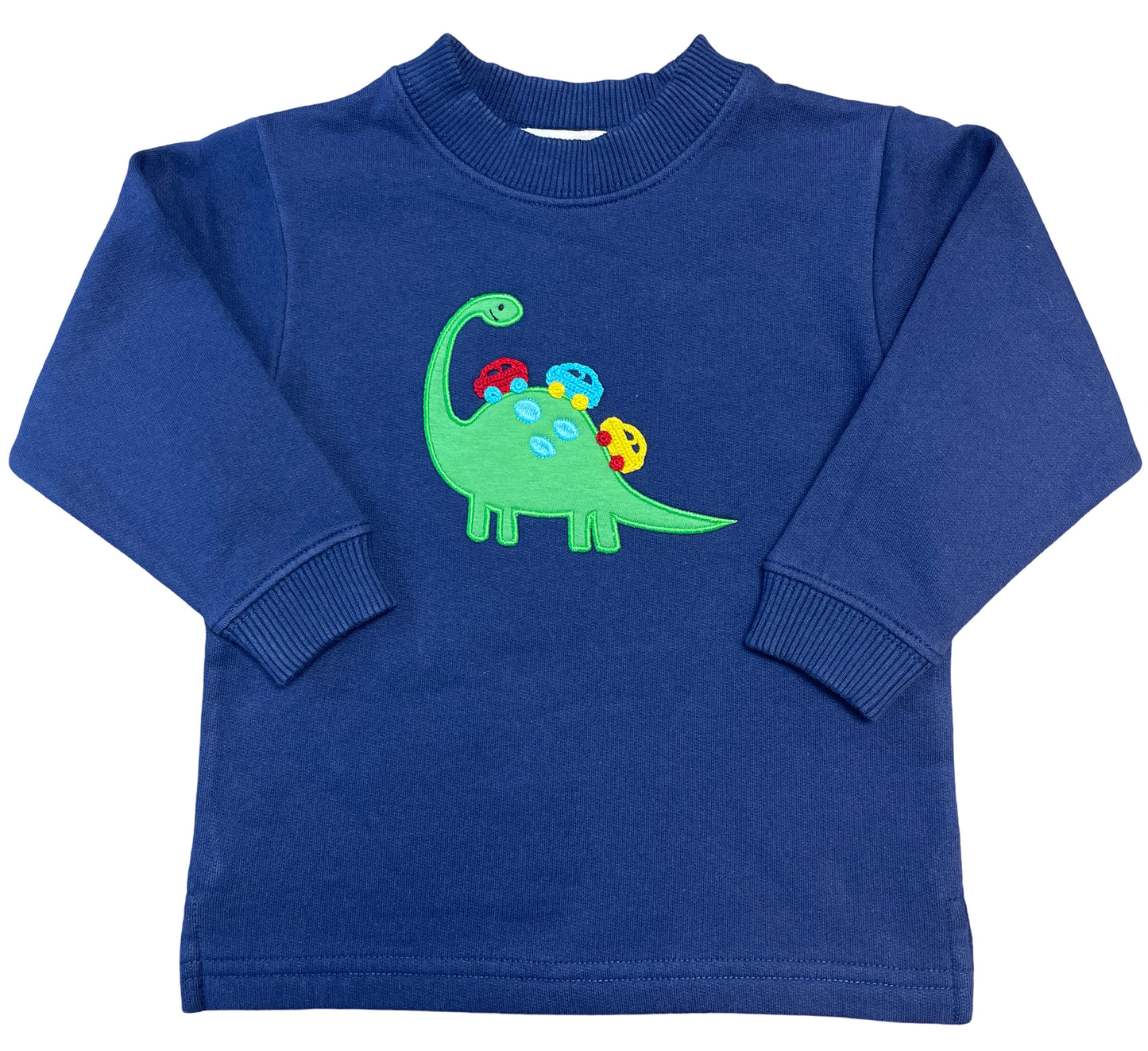 Boy's Brontosaurus Applique Dark Royal Sweatshirt with Crochet Cars