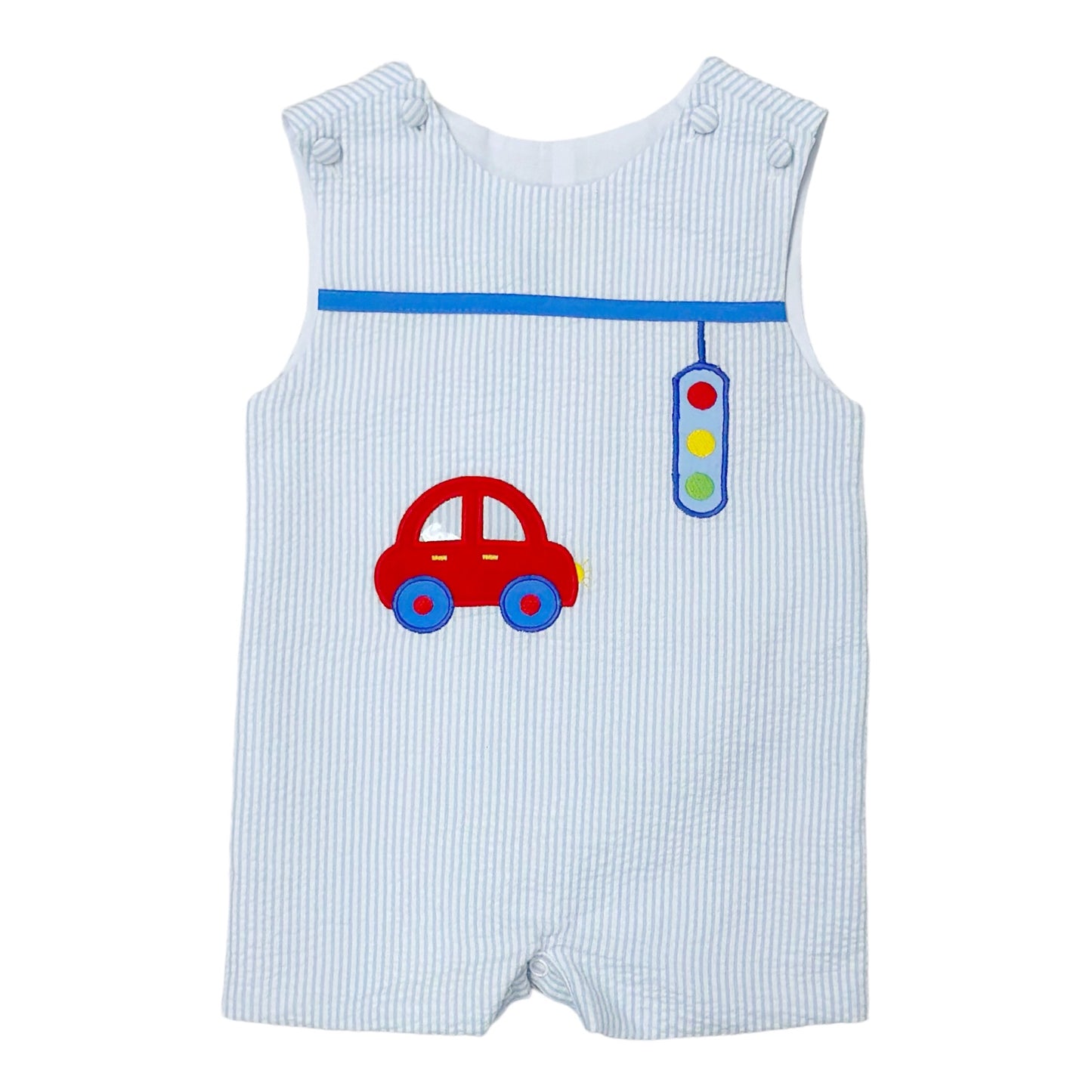 Car Applique Ashton Shortall, Light Blue Stripe Seersucker