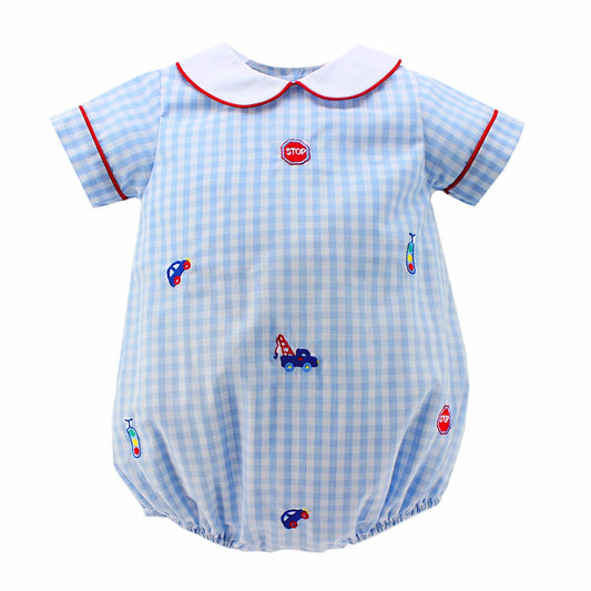 Peter Bubble Gingham Check with Embroidered Traffic Symbols