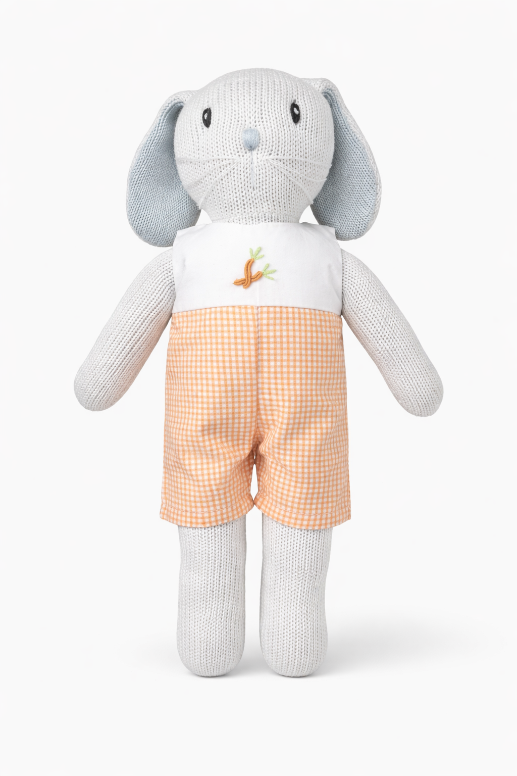 Hand-Knit Bunny Boy, Carrot Romper