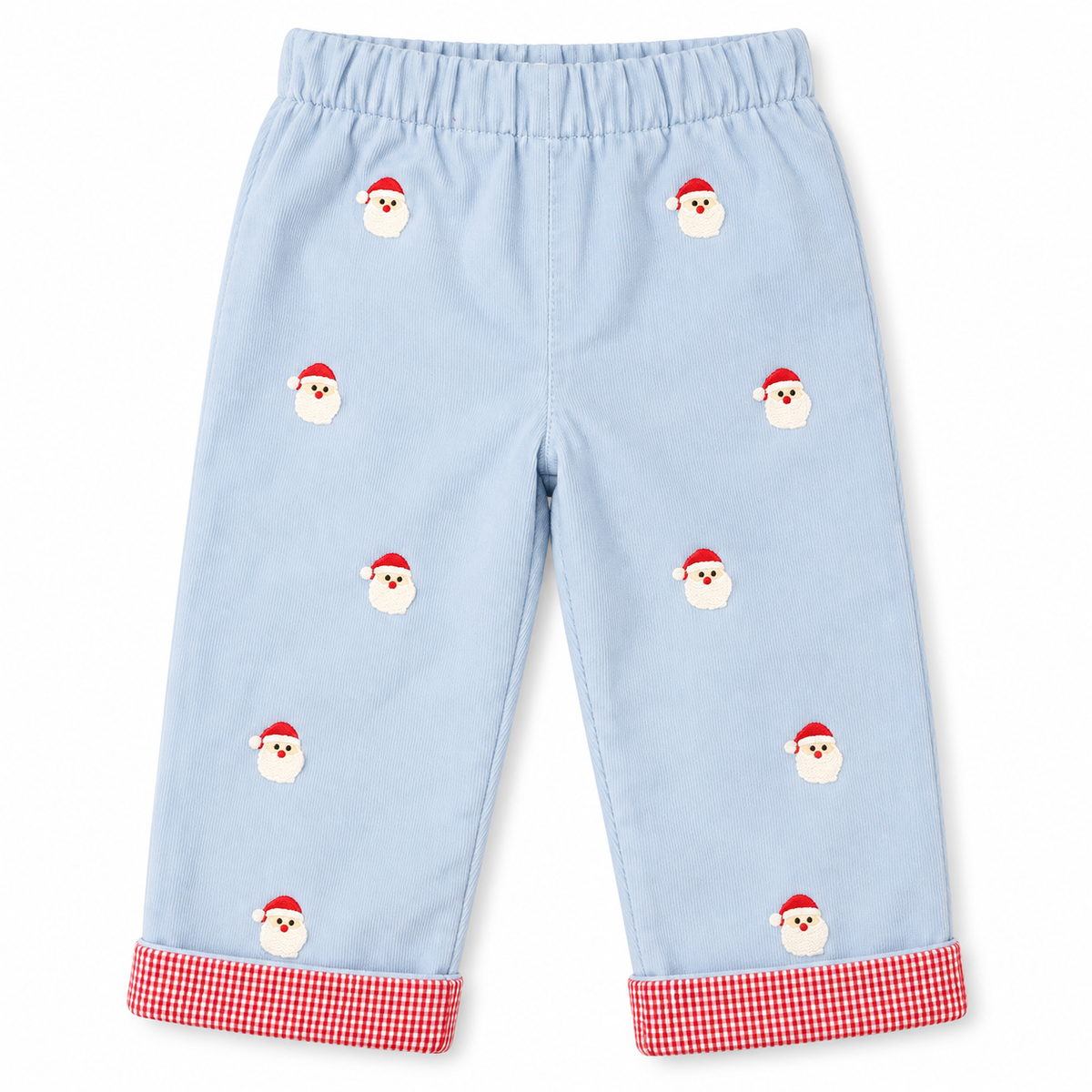 Santa Face Reversible Pants, Light Blue Corduroy