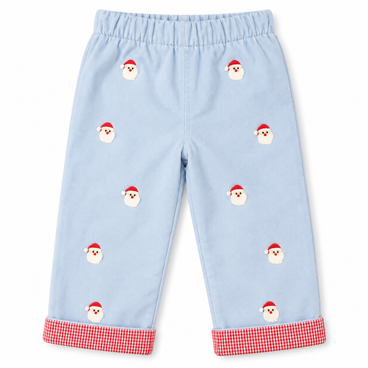Santa Face Reversible Pants, Light Blue Corduroy