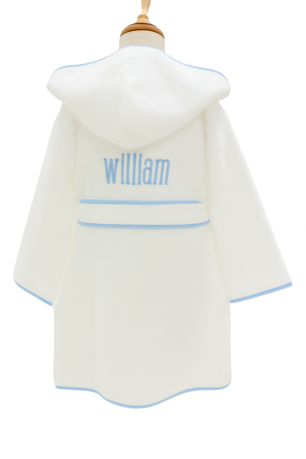 Bath Robe, White with Blue Trim