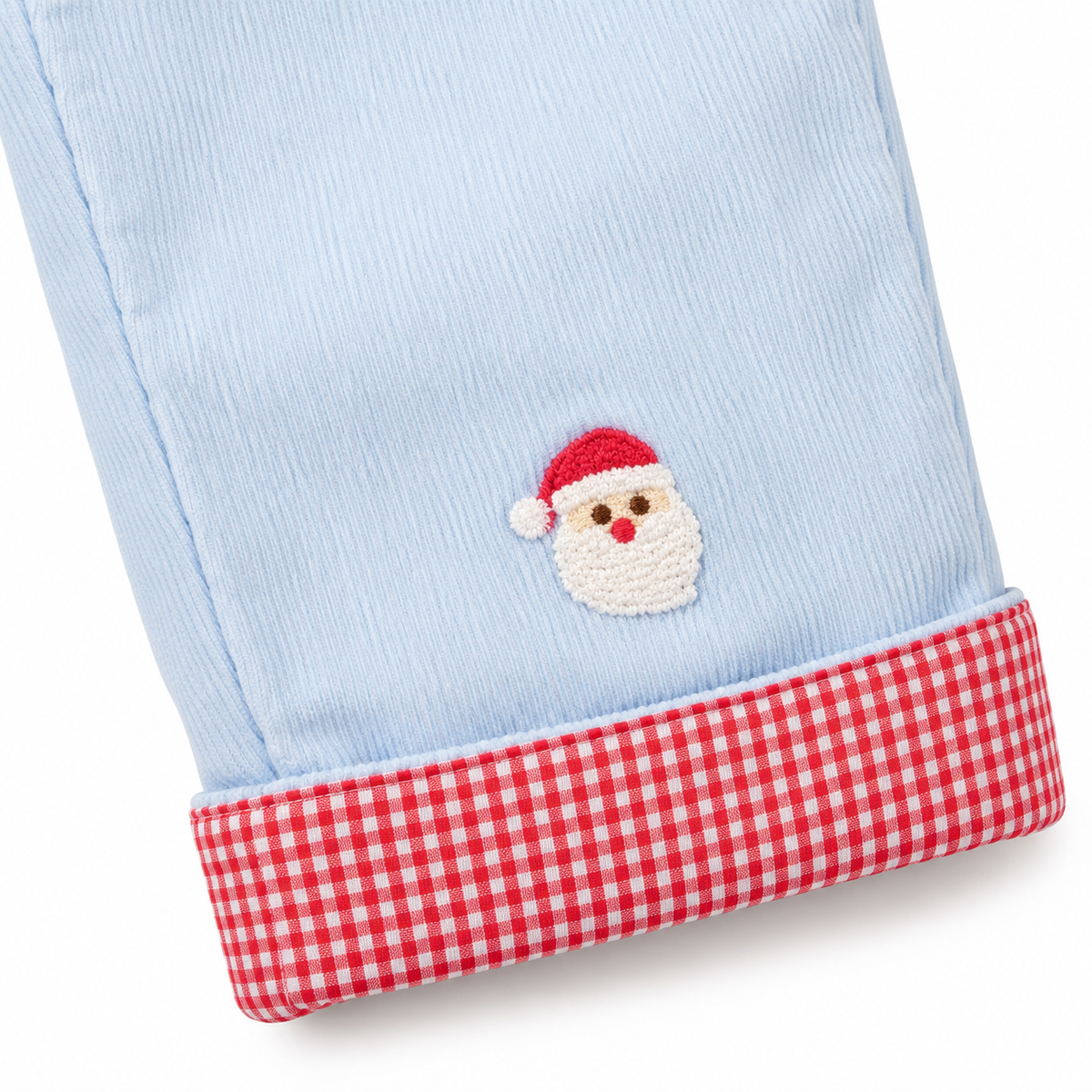 Santa Face Reversible Pants, Light Blue Corduroy