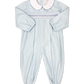 Christopher Romper Long Sleeve, Baby Blue Minigingham