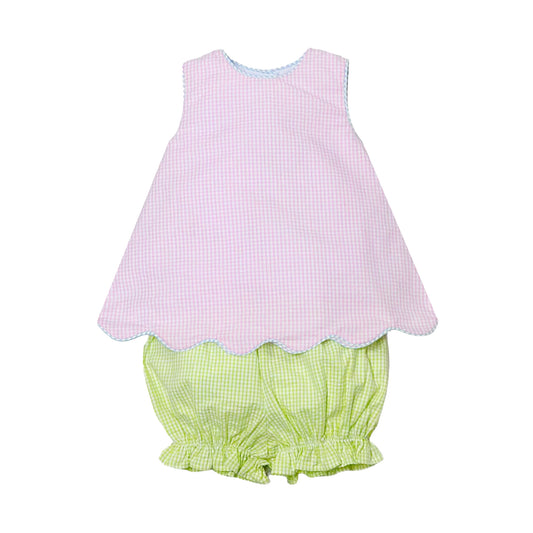 Color Block Sundae Bloomer Set, Pink & Green Mini Seersucker