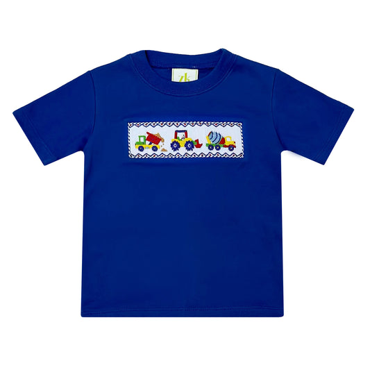 Construction Smocked Harry's Play Tee, Royal Blue Knit