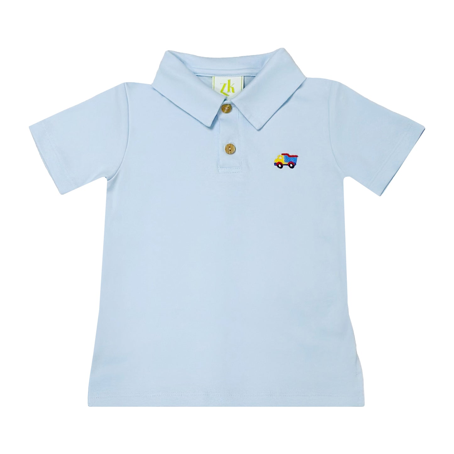 Construction Embroidered Ian Polo, Light Blue Knit