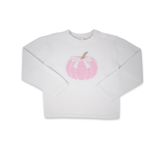 Cozy Up Pink Pumpkin White Sweater