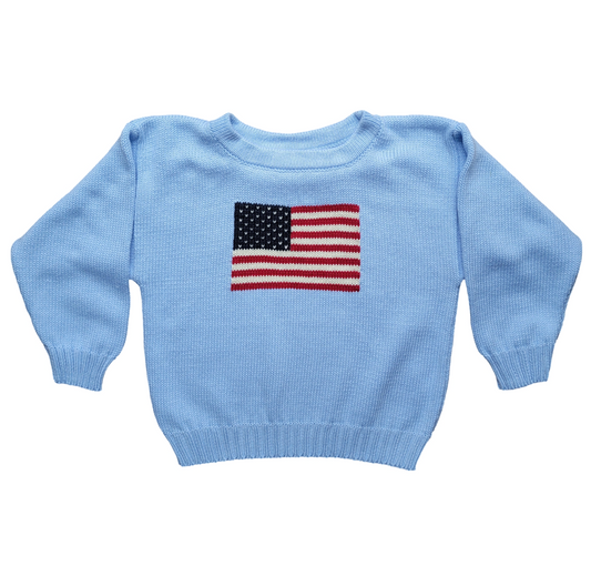 Boy's Antique Flag Sky Blue Crew Neck Sweater