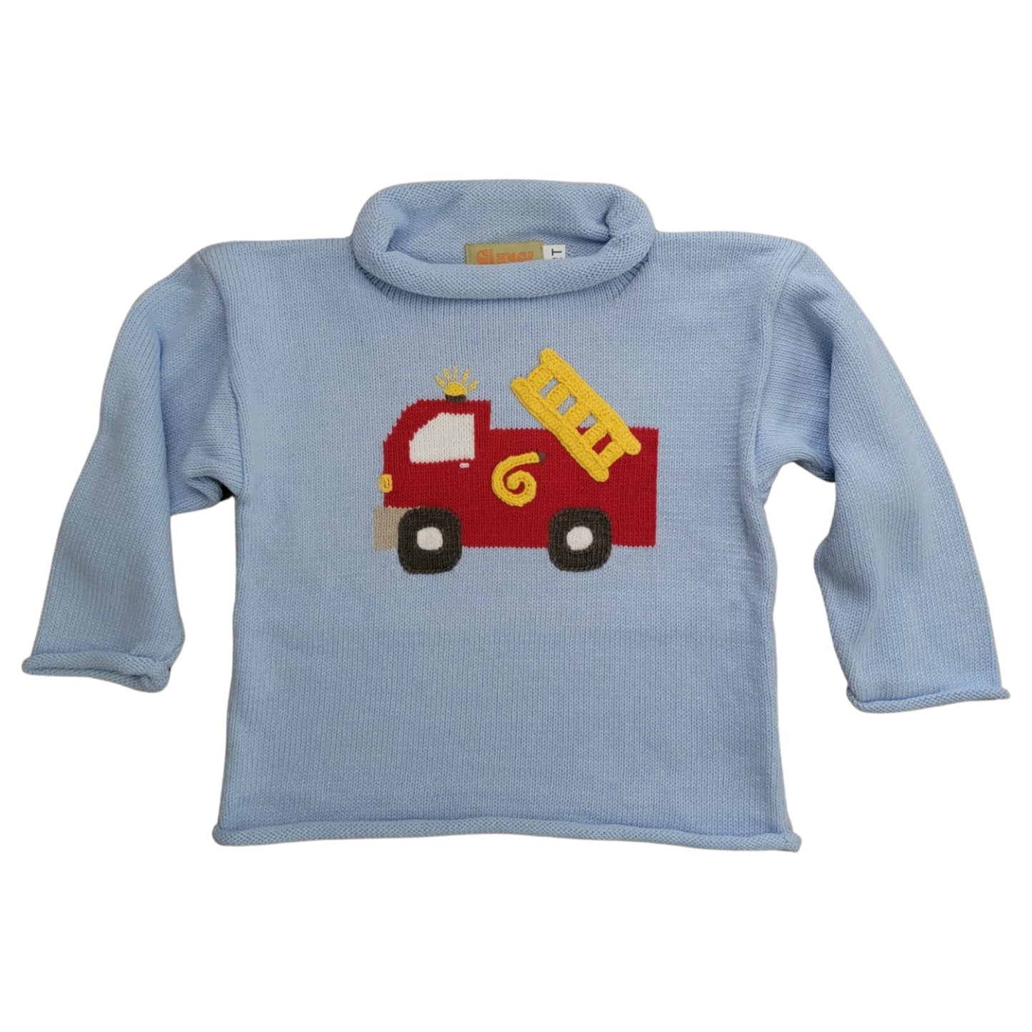 Rollneck Blue Sweater with Fire Truck