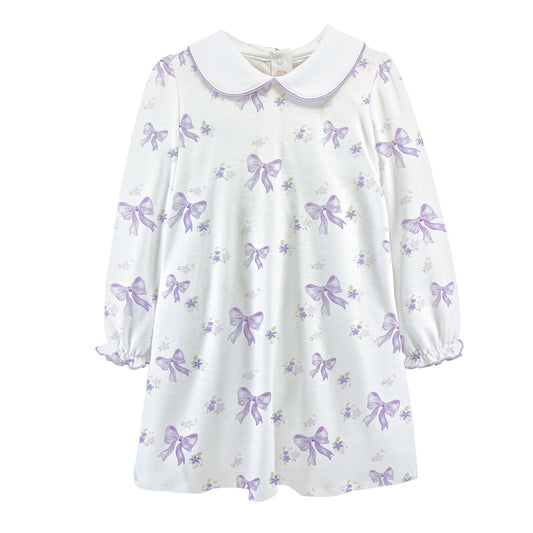 Long Sleeve Printed Dress, Bows