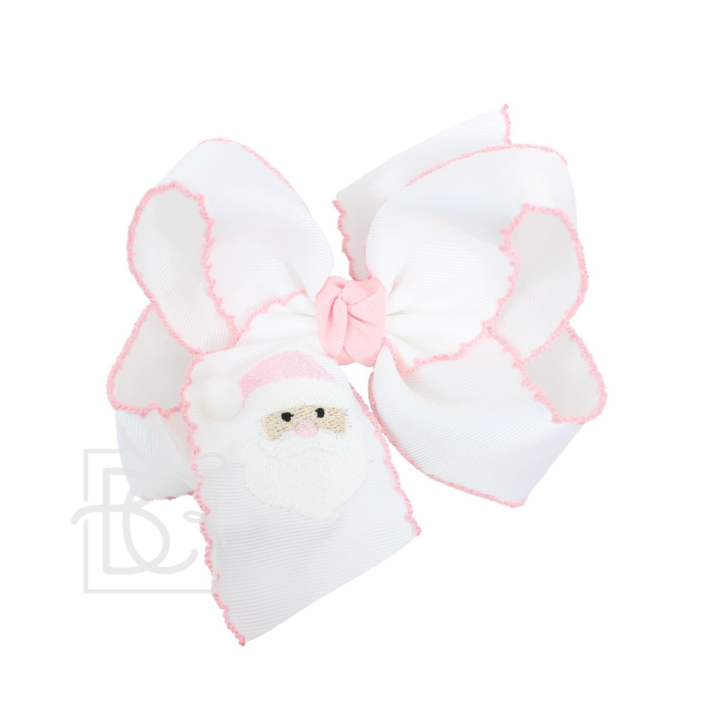 White with Pink Huge Santa Embroidered Hair Bow