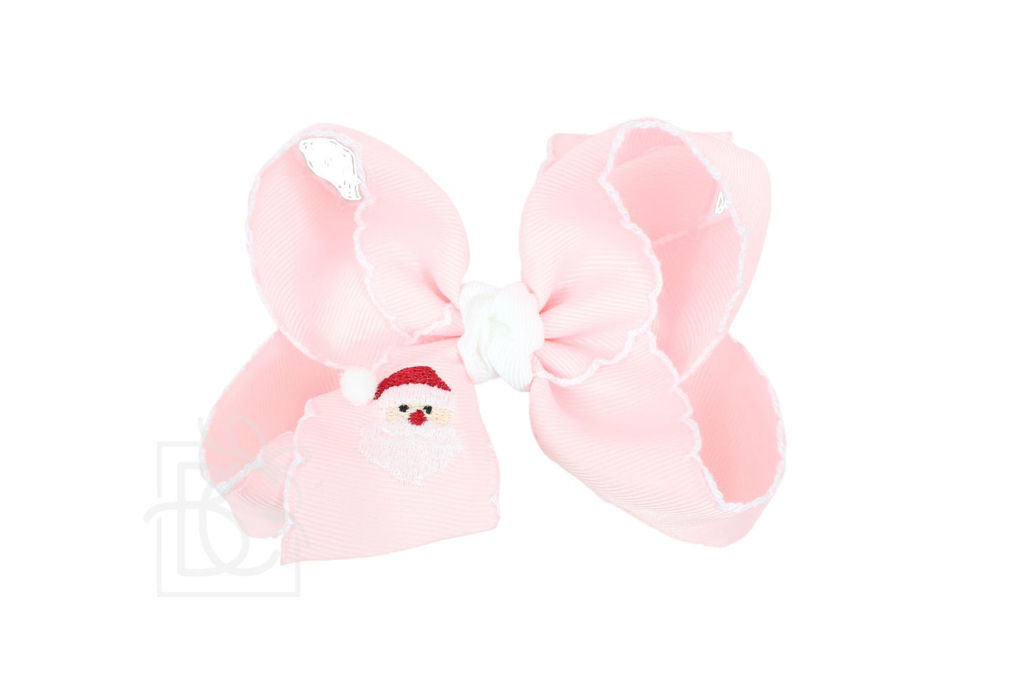 Pink with White Trim Large Santa Embroidered Hair Bow