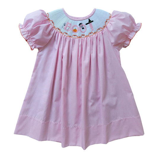 Girl's Boo Pink Gingham Bishop Smocked Dress