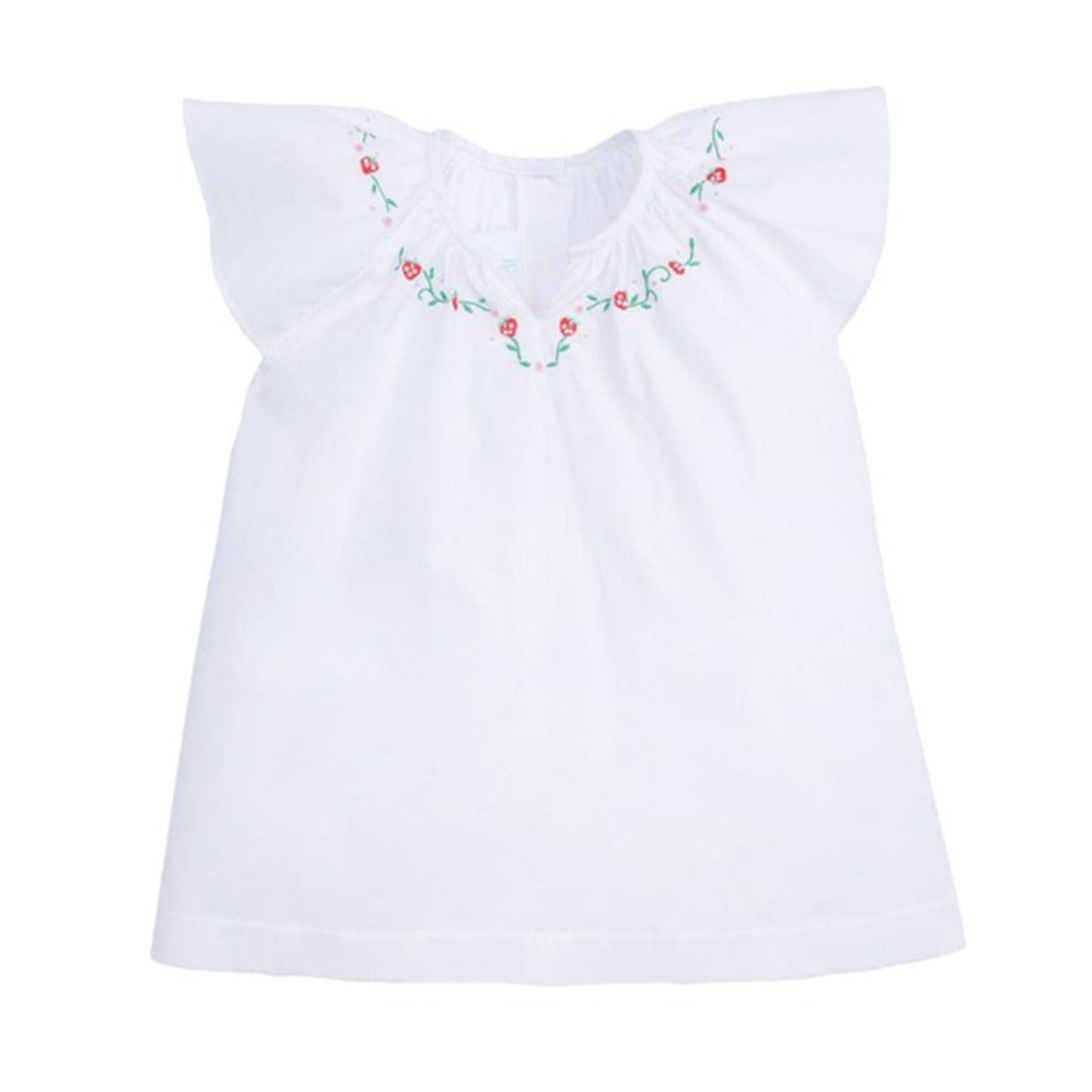 Little English classic children's clothing, girls embroidered blouse with angel sleeves and strawberry embroidery