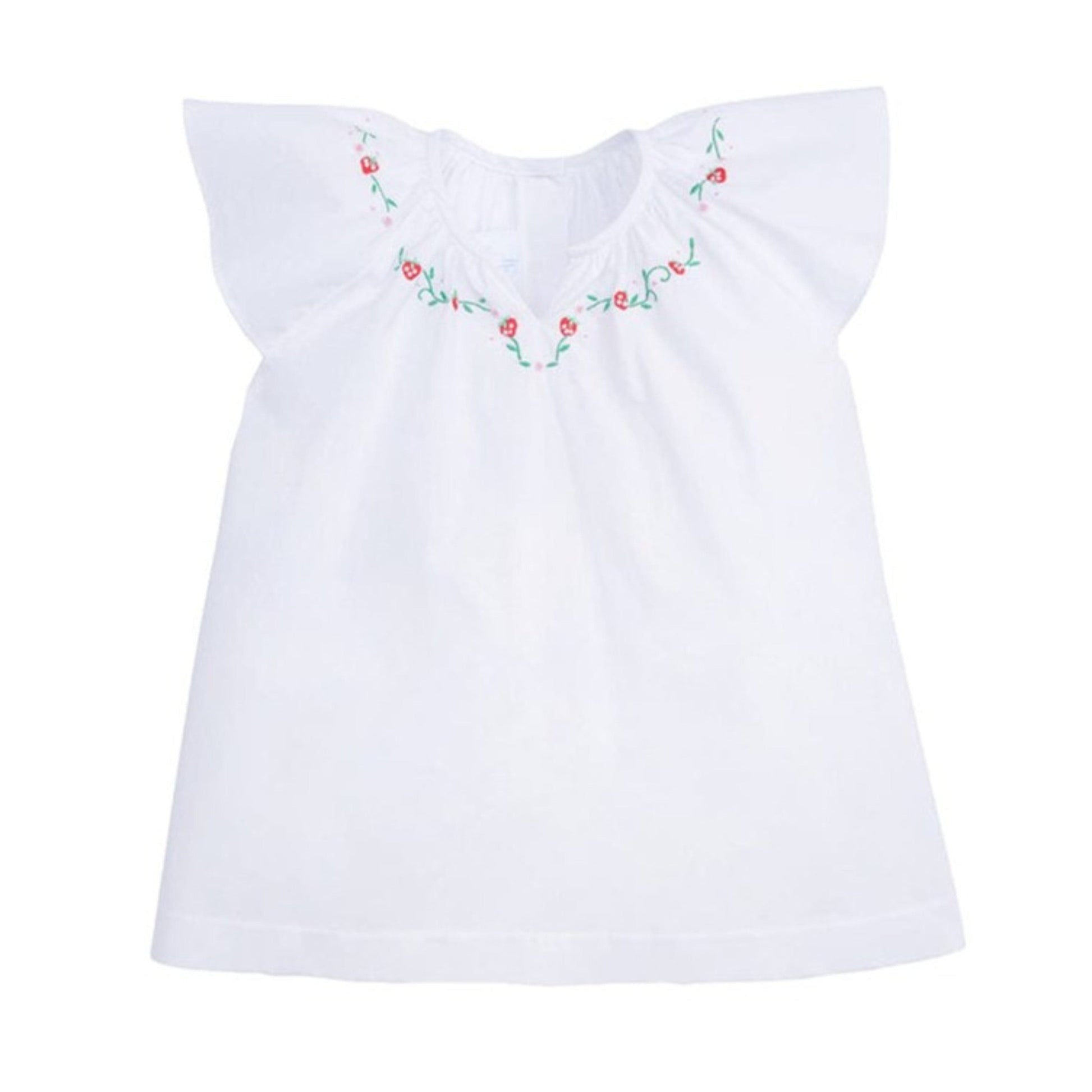 Little English classic children's clothing, girls embroidered blouse with angel sleeves and strawberry embroidery