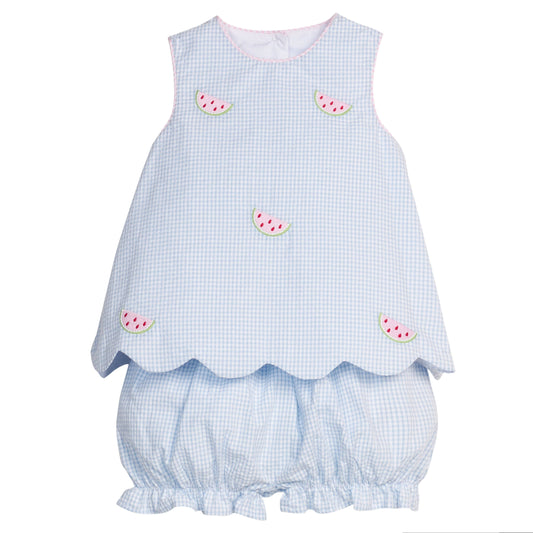Embroidered Bow Back Bloomer Set - Watermelon