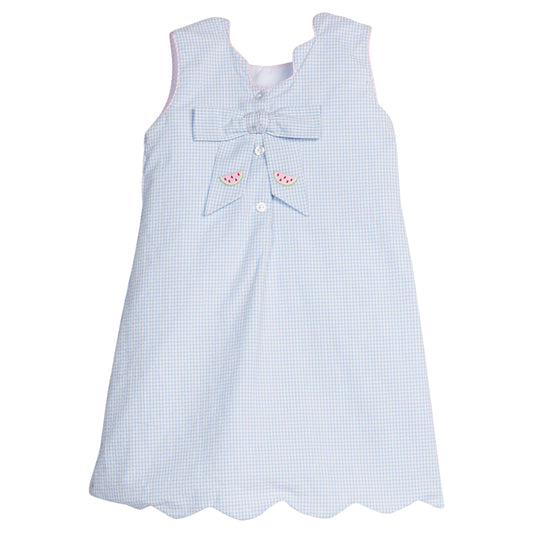 Embroidered Bow Back Dress - Watermelon