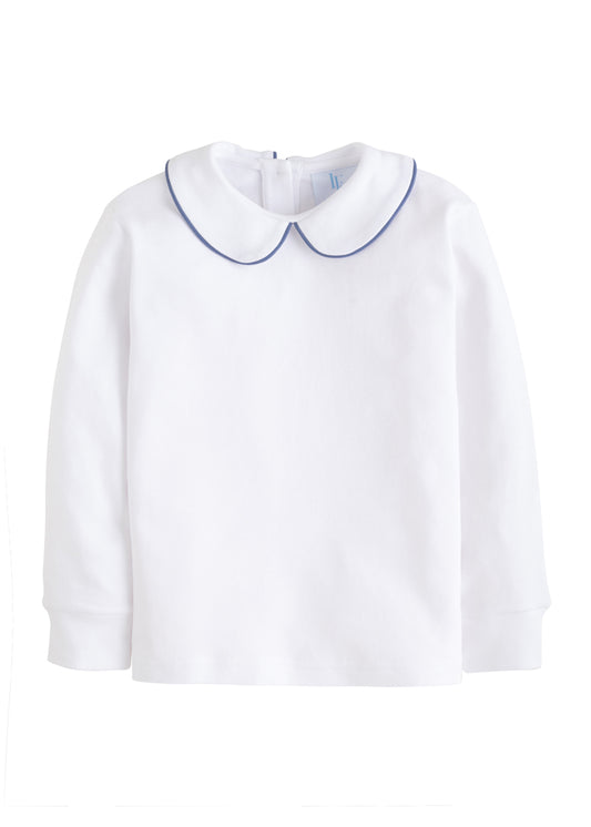 Boy Long Sleeve Peter Pan Shirt, Gray Blue Piping