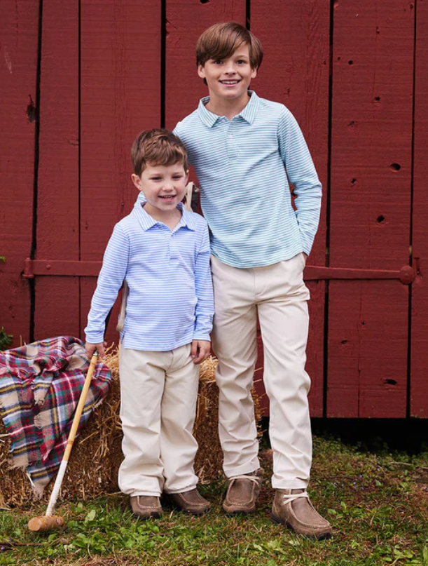 Long Sleeve Striped Polo, Light Blue Stripe