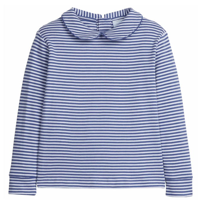 Gray Blue Striped Long Sleeve Peter Pan Shirt