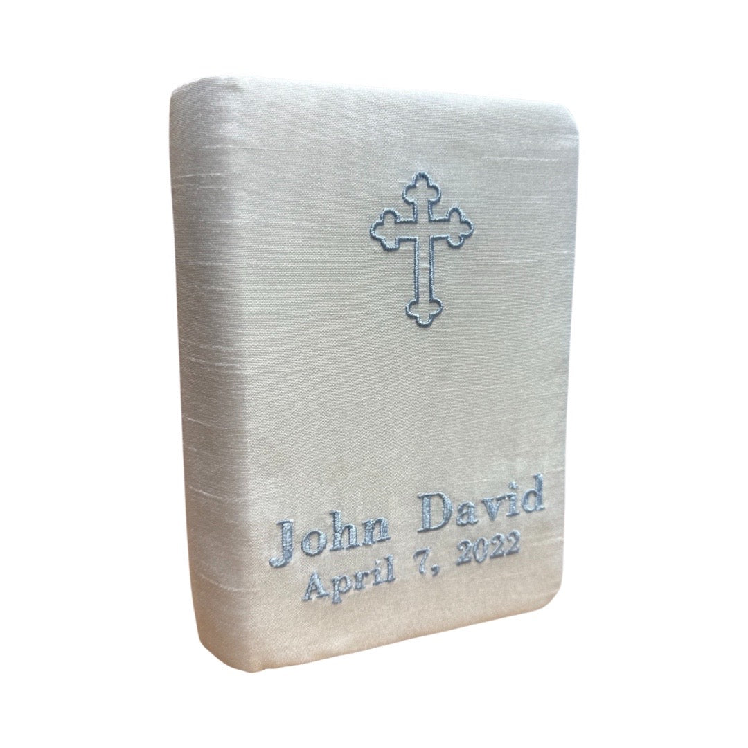 Personalized Children’s Bible in Shantung with Cross, Blue