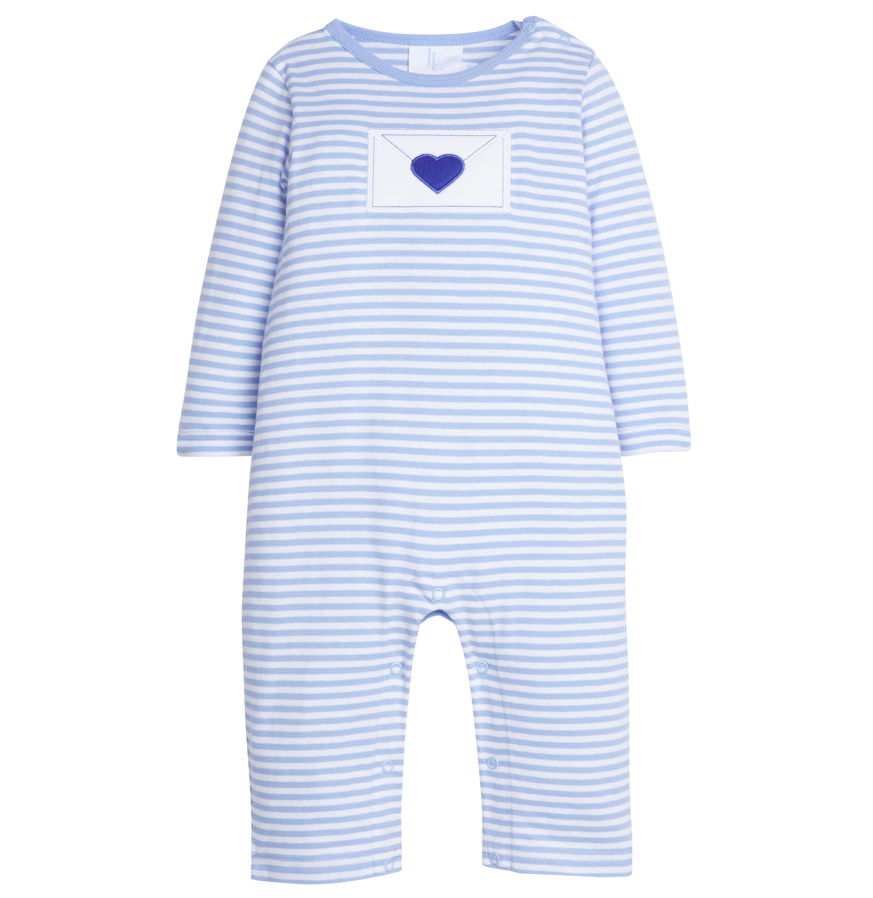 Love Letter Applique Lt Blue Stripe Romper