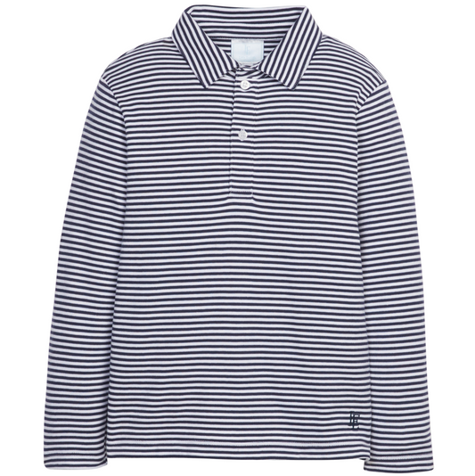 Long Sleeve Striped Polo, Navy Stripe