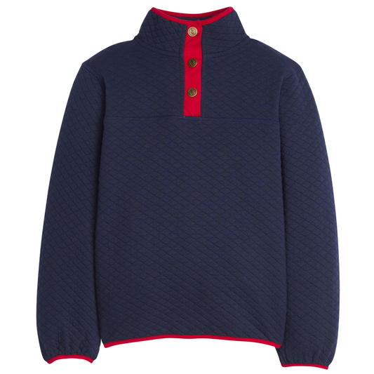 Quilted Pullover, Navy with Red