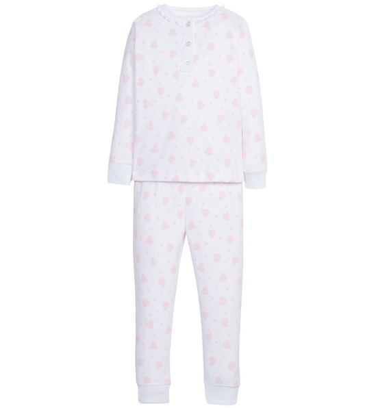 Girl's Pink Hearts Ruffled Printed Jammies