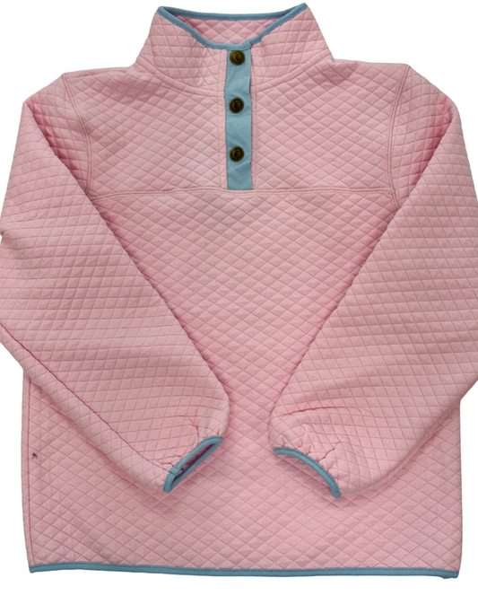 Quilted Pullover, Light Pink with Light Blue