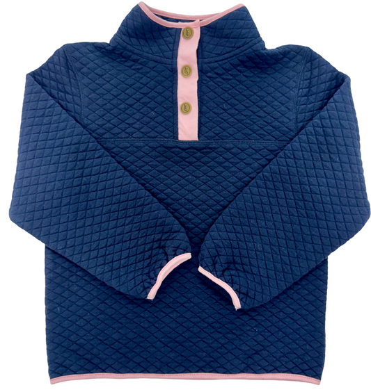 Quilted Pullover, Navy with Pink