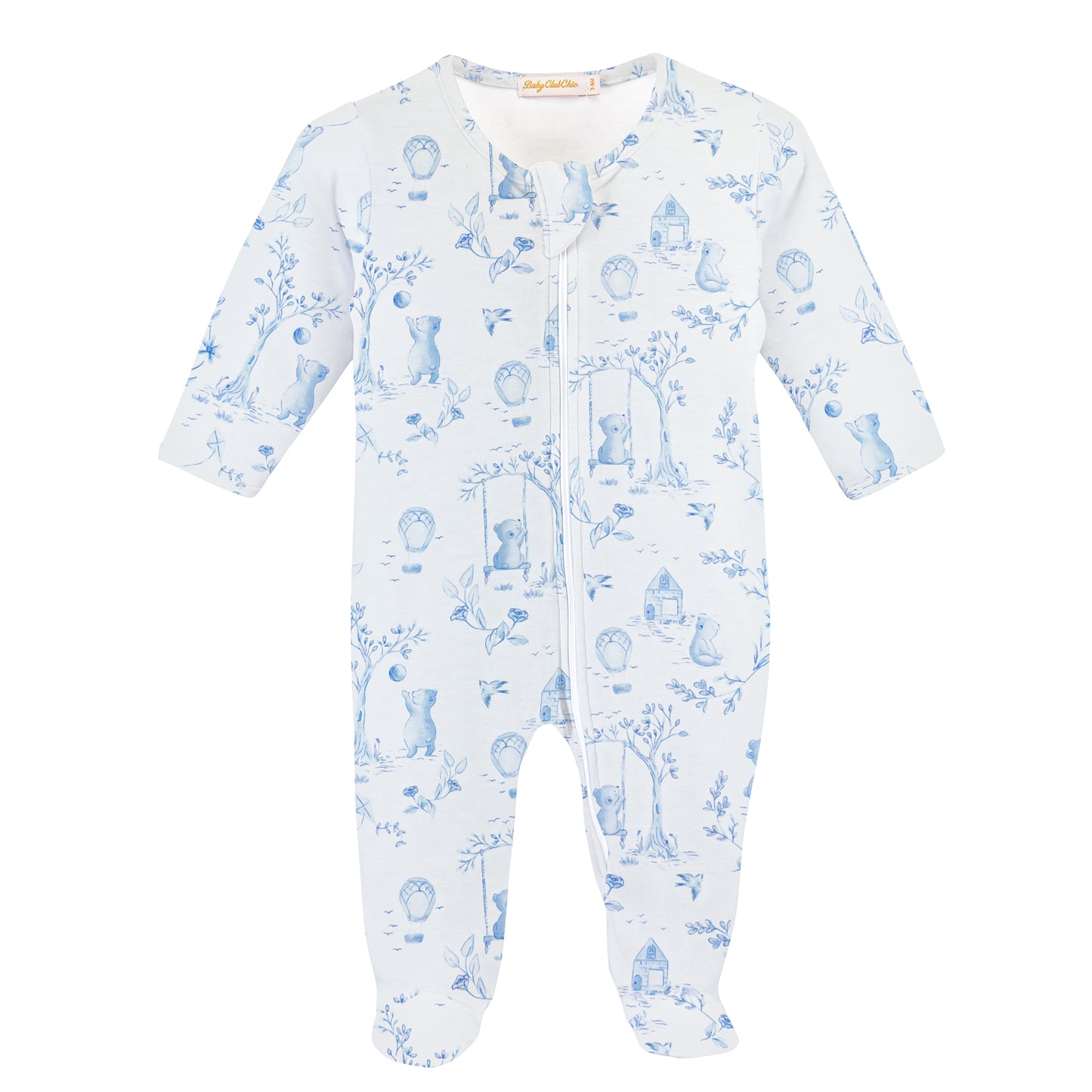 Blue Bear Toile de Jouy Zipped Footie