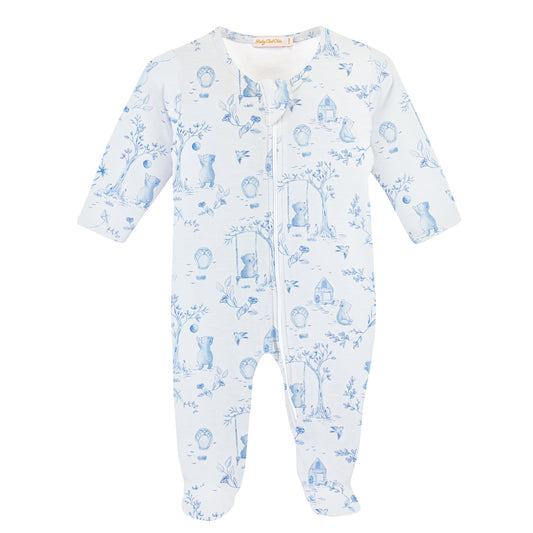 Blue Bear Toile de Jouy Zipped Footie