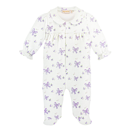 Lavender Bows Round Collar Footie