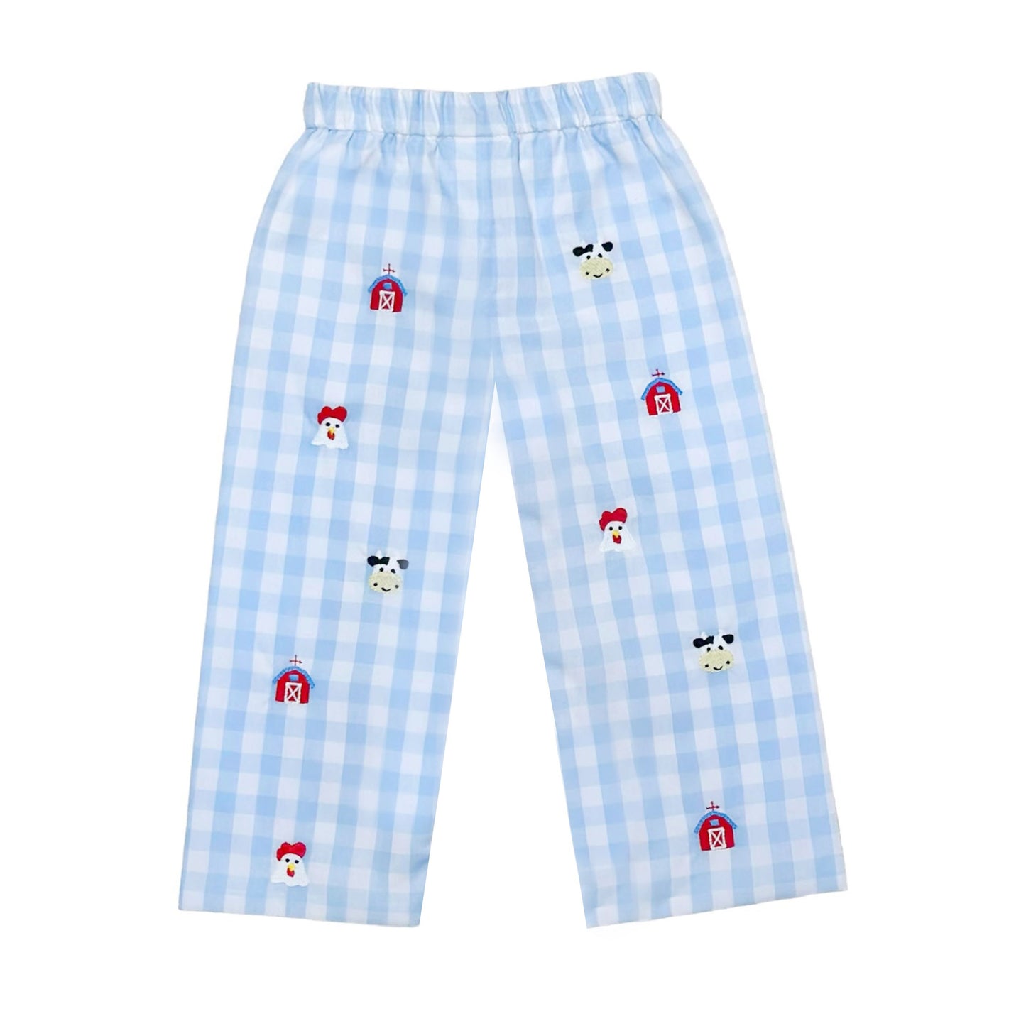 Farm Embroidered Light Blue Buffalo Check Leo Pants