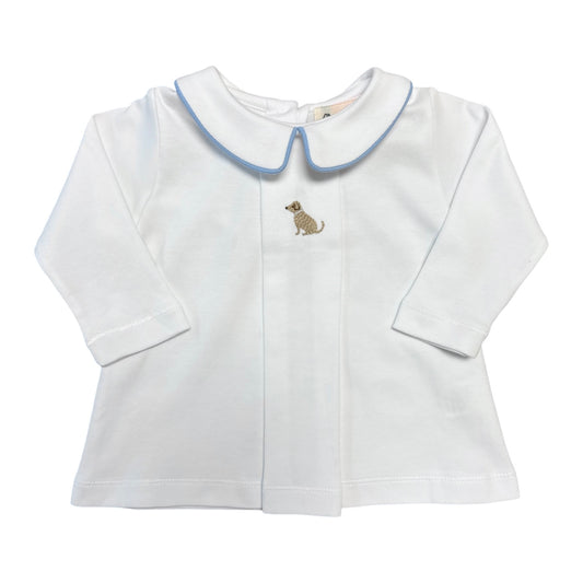 Boy's Long Sleeve Collared Pleated Top with Embroidered Lab