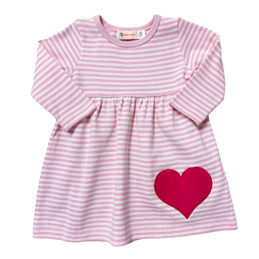 Girl's L/S Pink Stripe Play Dress w/ Raspberry Heart Applique