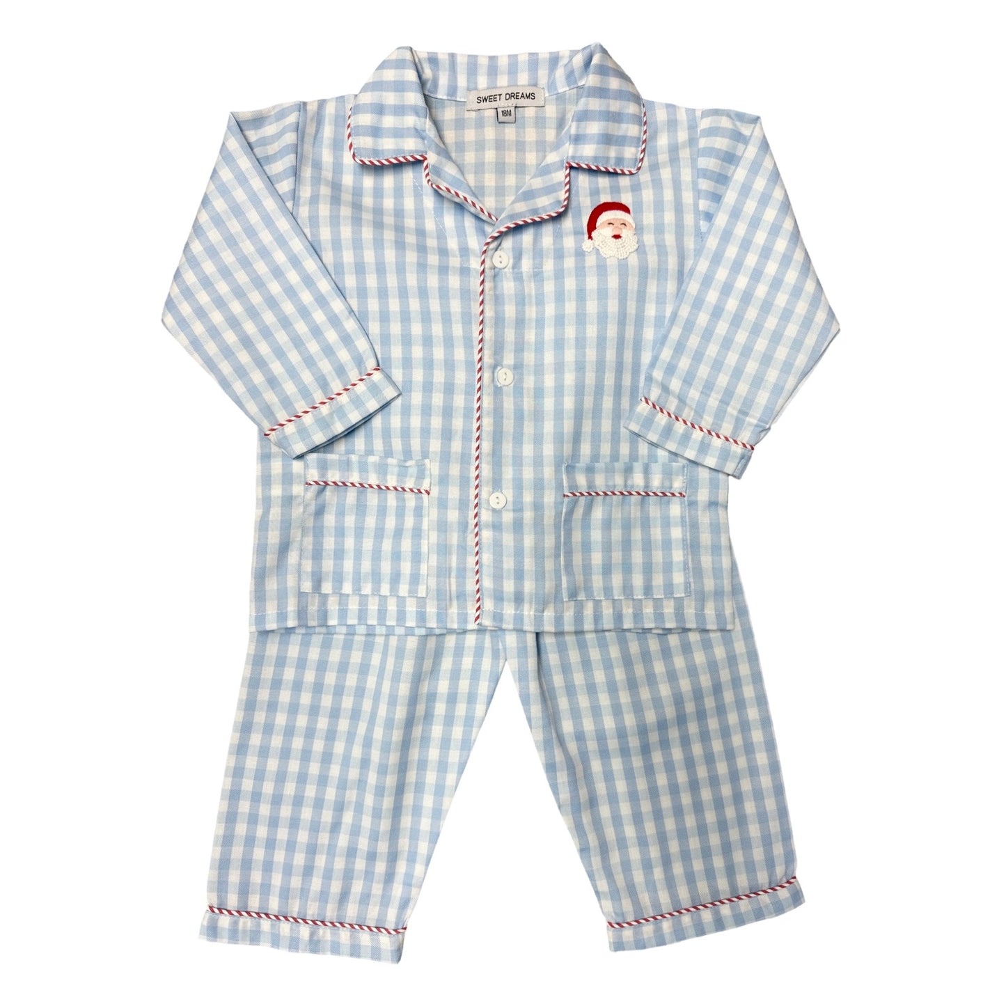 Boy's Santa Blue Gingham Pajamas