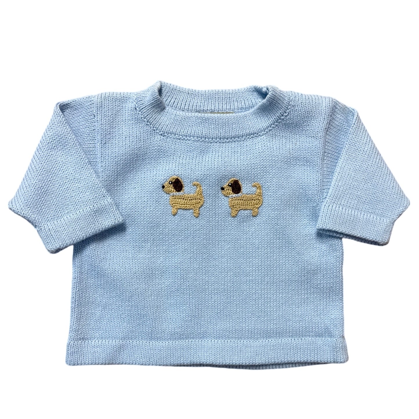 Boy's Sky Blue Crochet Puppy Crew Neck Sweater