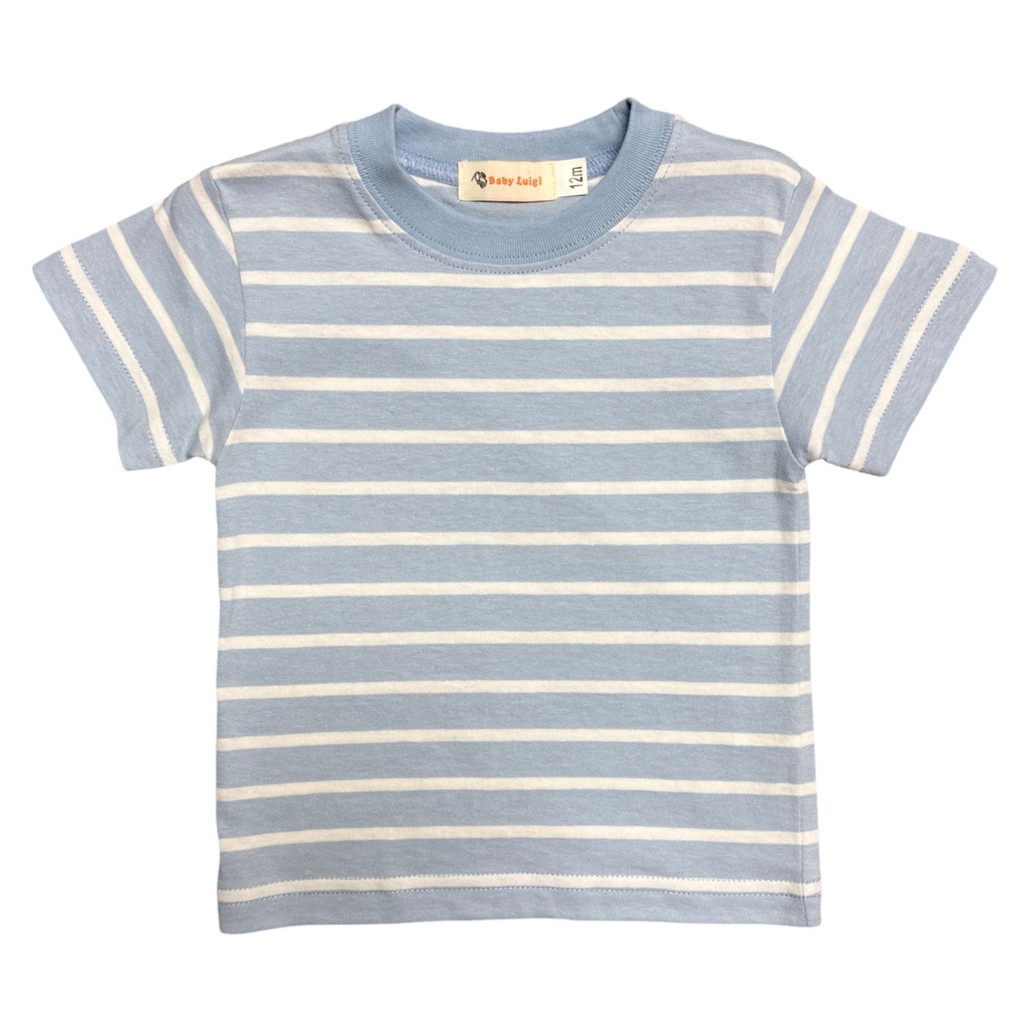 Boy Short Sleeve T-Shirt, Sky Blue with White Stripe